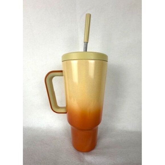 Meoky Insulated Leak Proof Tumbler with Handle & Straw 40oz - Orange/Beige - Picture 4 of 9